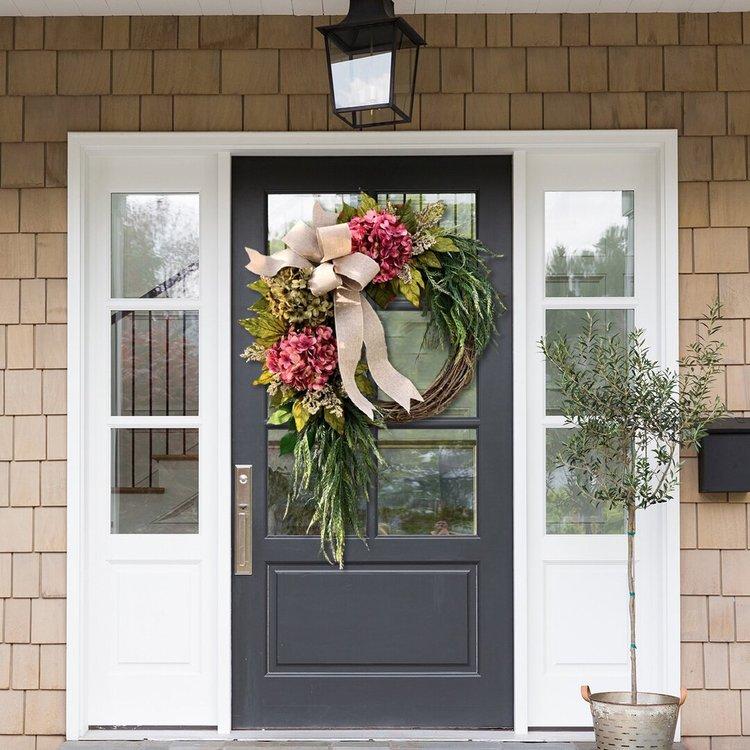 Farmhouse pink hydrangea wreath - Rustic home decor