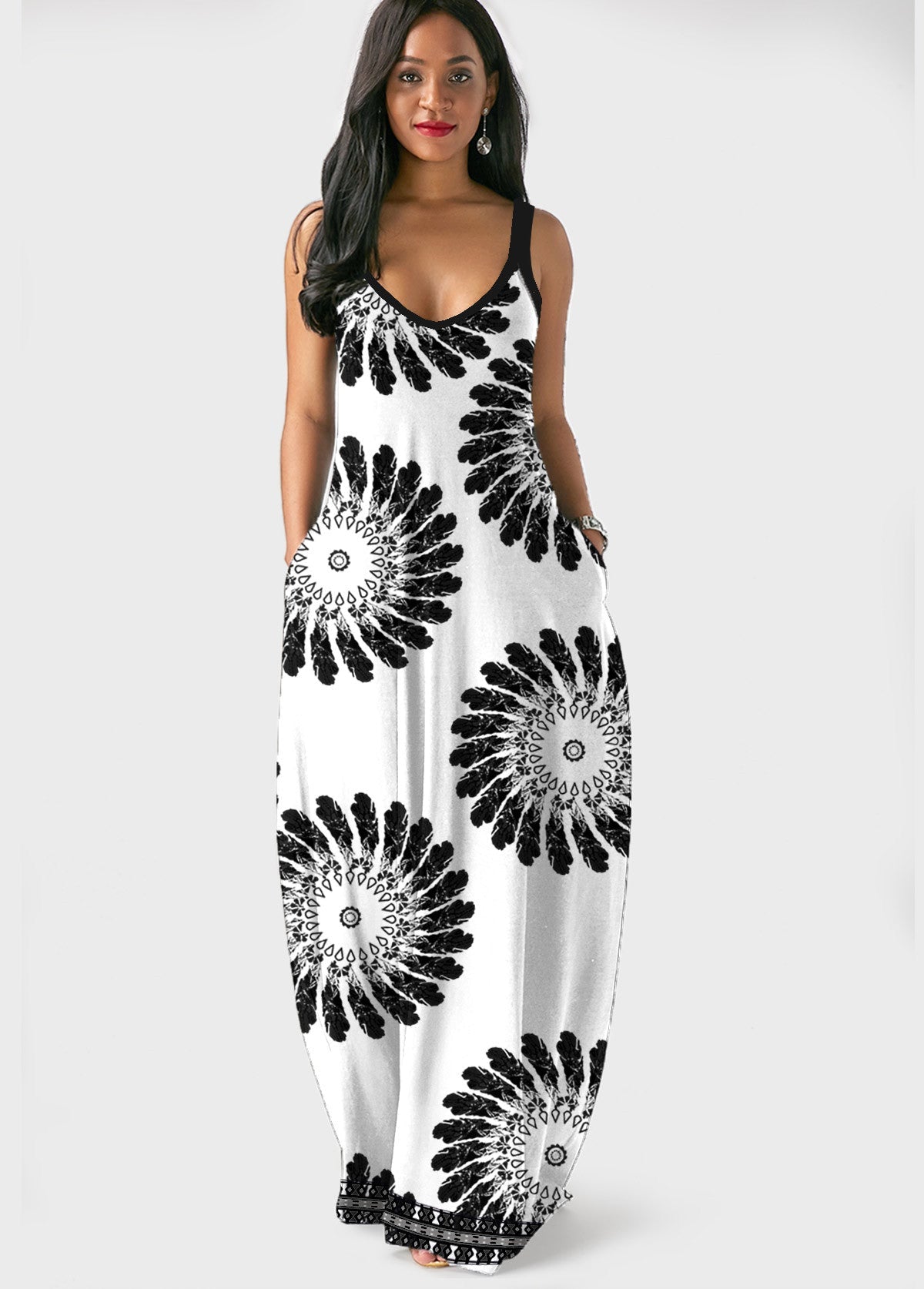 2022Women's Long Sleeveless V Neck Dress