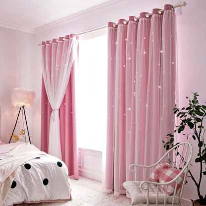 Princess Double Layer Blockout Curtain with Hollow out Stars