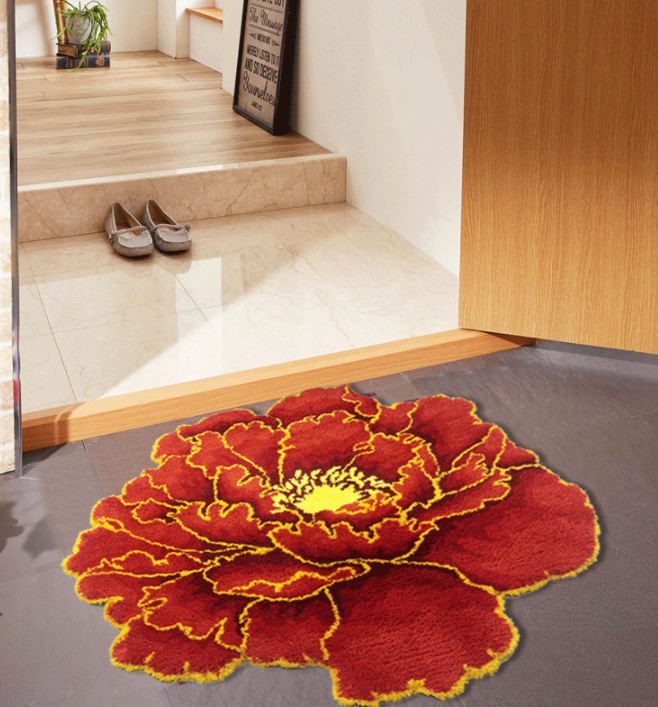 Peony Rose Flower Carpet Rug Mat