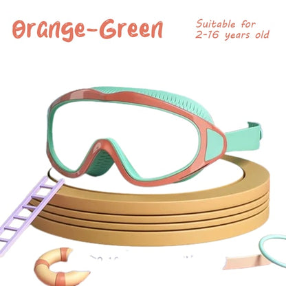 🔥HD children's large frame waterproof and anti-fog swimming goggles